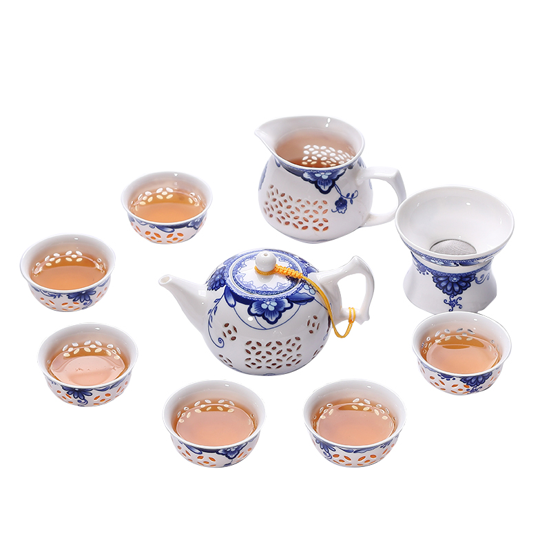 Ronkin kung fu tea cups of a complete set of ceramic household hollow out lid bowl and exquisite tea set