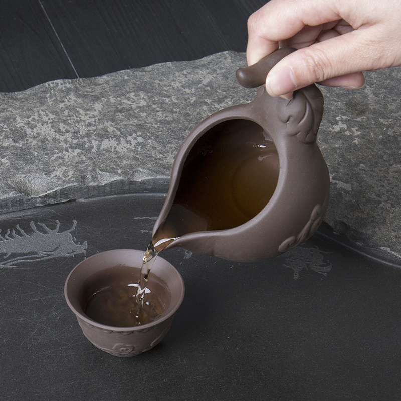 Ronkin violet arenaceous creative kung fu tea set half automatic lazy people make tea is a complete set of purple clay teapot teacup