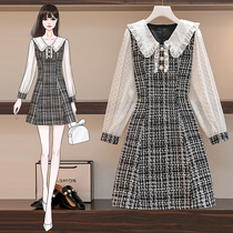  Plus size womens clothing autumn and winter 2021 new fat sister thin and fragrant style socialite long-sleeved high-end dress