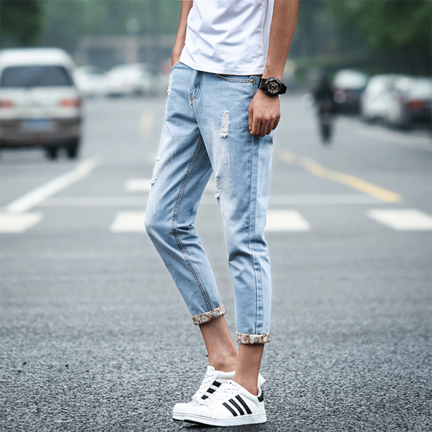 Quần jeans nam dáng lửng, quần lửng 9 điểm sáng Quần nam phiên bản Hàn Quốc của xu hướng quần lửng mùa hè quần short jean nam