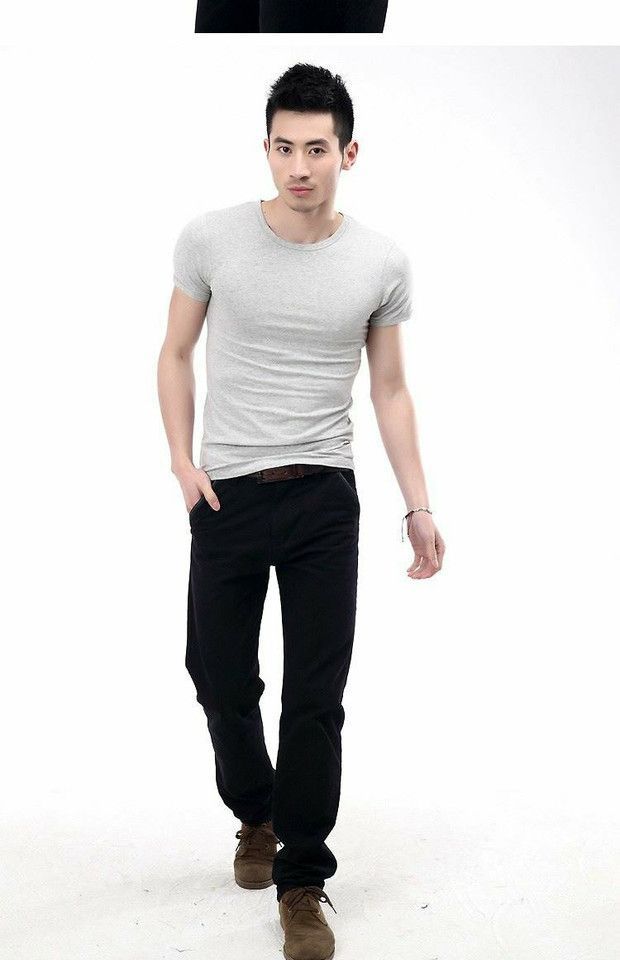 Mùa thu đông mới Phiên bản Hàn Quốc của áo thun nam tay ngắn màu đen Slim cotton cổ chữ V đồ lót chạm đáy áo sơ mi cổ gà hình trái tim áo thun nam cotton