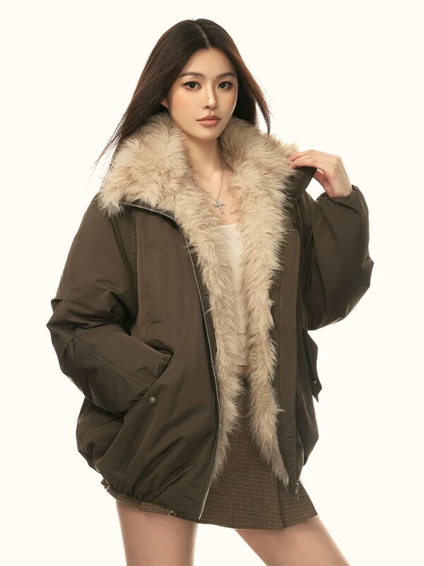 American-Style Mountain Carving Parka Cotton Jacket for Women, New Winter Thickened Warm Fur Collar Jacket, Couple's Cotton Coat American-Style Mountain Carving Parka Cotton Jacket for Women, New Winter Thickened Warm Fur Collar Jacket, Couple's Cotton Coat