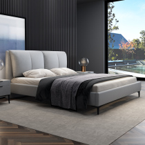 Leather bed Nordic light lavish double bed 1 8 m Serie style extremely simple genuine leather bed modern minimalist master bedroom with soft leaned on wedding bed