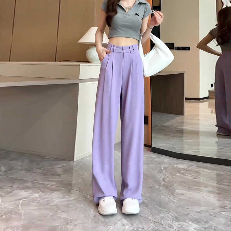 Summer Thin Purple Suit Pants with a High-End Drape, Women's 2025 New High-Waisted Loose Straight-Leg Ice Silk Wide-Leg Pants