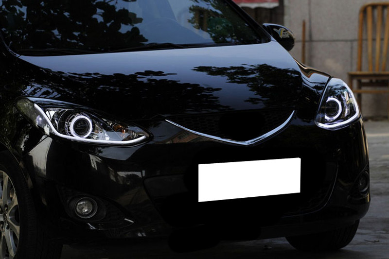 HID Headlight For Mazda 2 20112014 With LED Light Bar And White Angel Eyes HALO eBay
