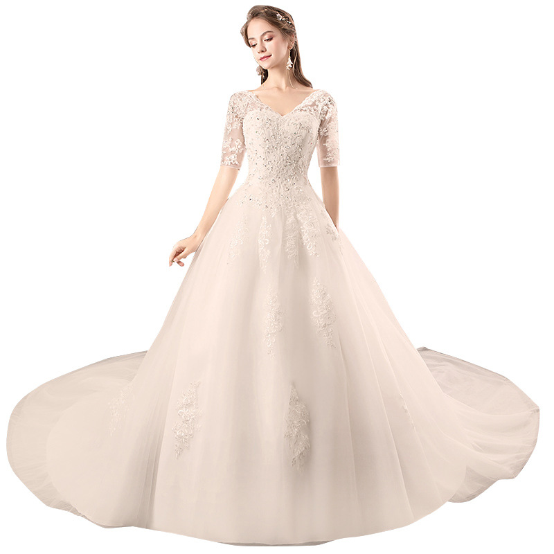 Wedding 2020 mới Hepburn cô dâu kéo đuôi công chúa giấc mơ đám cưới sang trọng của Hàn Quốc phiên bản của mỏng siêu cổ tích đơn giản màu trắng