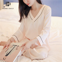  Womens sexy silk pajamas Womens spring and autumn ice silk thin two-piece summer long-sleeved silk home wear set zs