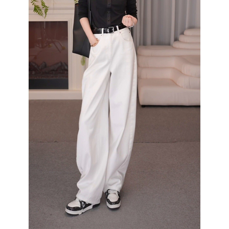 Amash Same Style 2026 Spring and Autumn New High-Waisted Loose Casual Pants, Straight-Leg Wide-Leg Solid Color Jeans