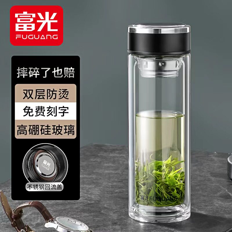 Fuguang Double glass-cup high-end men's business thermal insulation tea cup personal special water glass female home explosion protection cup-Taobao