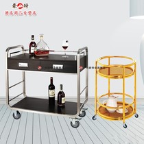 Stainless steel hotel multifunctional wine service car beverage tea snack car with drawer mobile hand push dining car