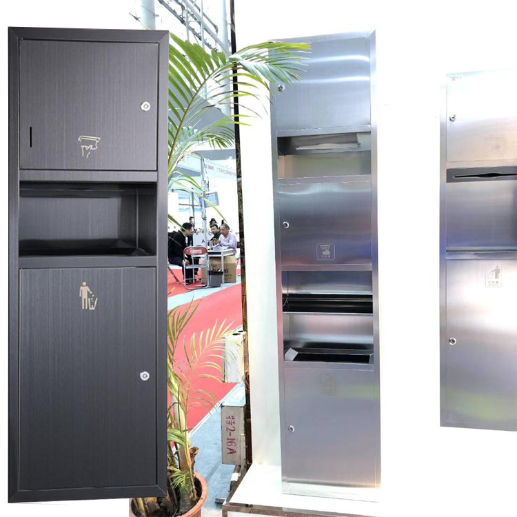 Tooling 304 stainless steel sanitary carton bathroom with trash can paper towel box Three-in-one concealed embedded paper towel box