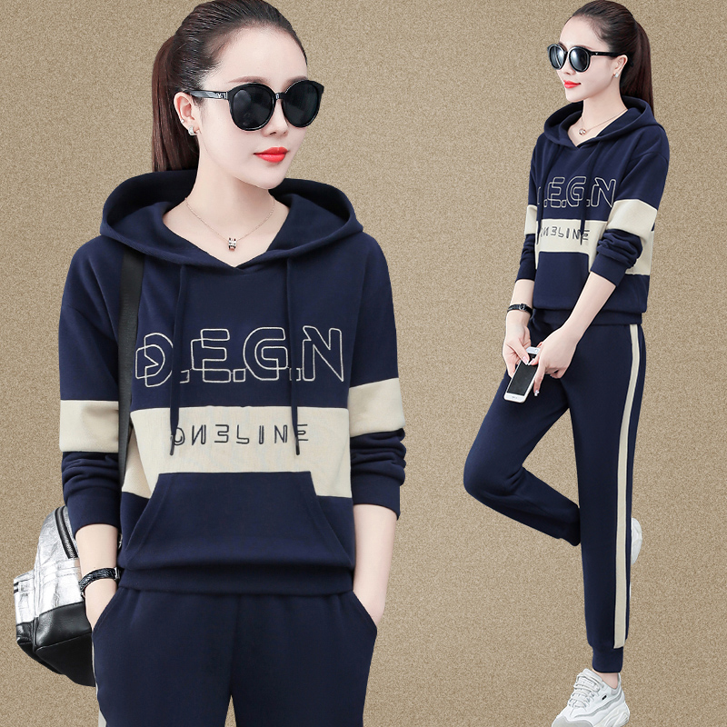 Sportswear Suit Women's Spring Autumn Clothing 2022 New Korean Version Autumn Winter Tandem Hat Cover Head Casual Blouse Casual Sports Pants Cotton