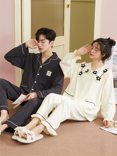 Демисезонная осенняя пижама для влюбленных, хлопковый весенний лонгслив, милая кукла, кукольный воротник