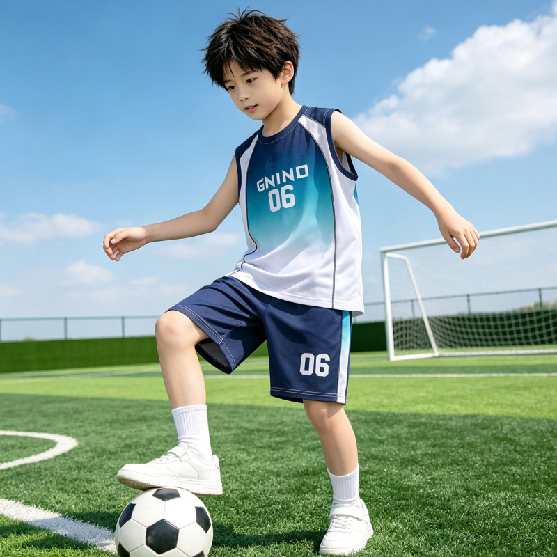 Boys' Summer Vest Suit, Kidsren's Summer Sports Uniform, Medium and Large Kidsren's Football and Basketball Uniform, Training Sleeveless Quick-Drying Clothing Boys' Summer Vest Suit, Kidsren's Summer Sports Uniform, Medium and Large Kidsren's Football and Basketball Uniform, Training Sleeveless Quick-Drying Clothing