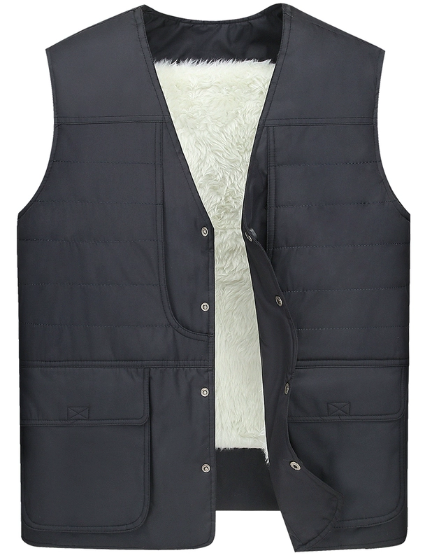 Áo vest nam trung niên mùa thu và mùa đông giải trí nhiều túi vest mới cộng với áo lót nhung nhung vest ấm áp bộ vest nam cho người trung tuổi