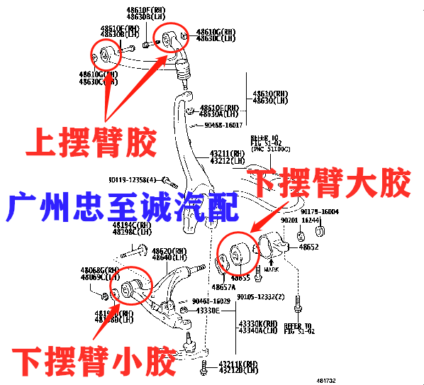 Suitable for Lexus Ls430 Ucf30 Front Upper and Lower Swing Arm Rubber Bushings, Upper and Lower Suspension Rubber Bushings, Triangle Arm Bushings