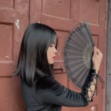 Черное ханьфу, кружевной круглый веер, стиль JK (школьный стиль), китайский стиль