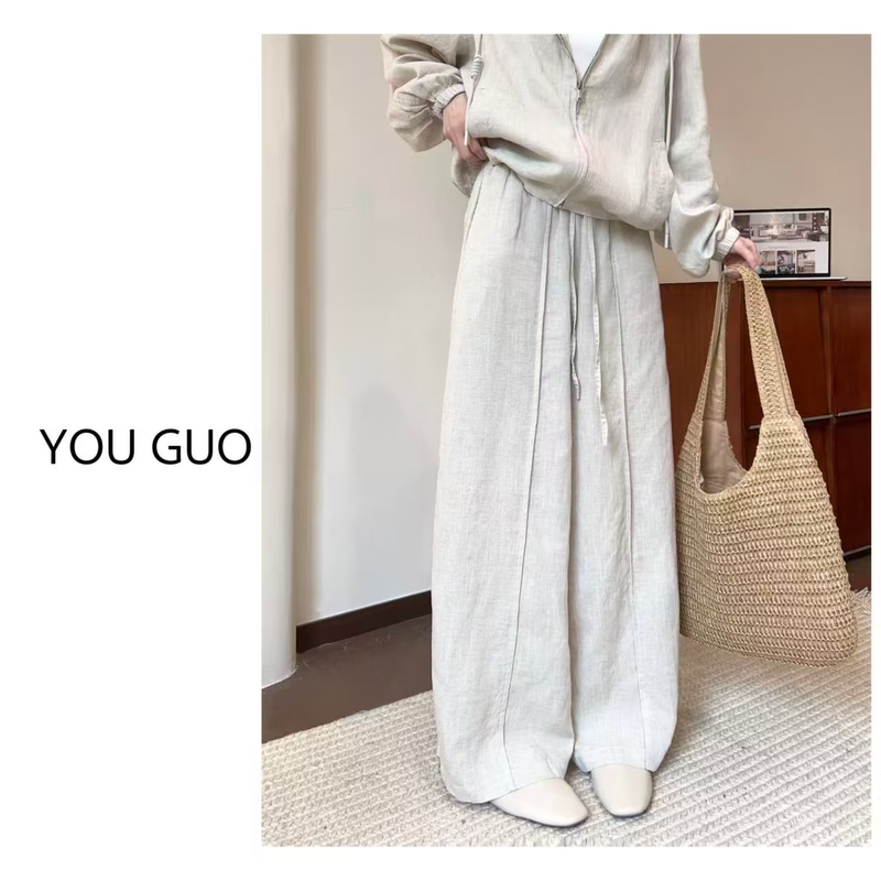 Youguo-[Flower Soft Light] Linen Korean-Style Summer New Style Loose Casual Versatile Wide-Leg Pants