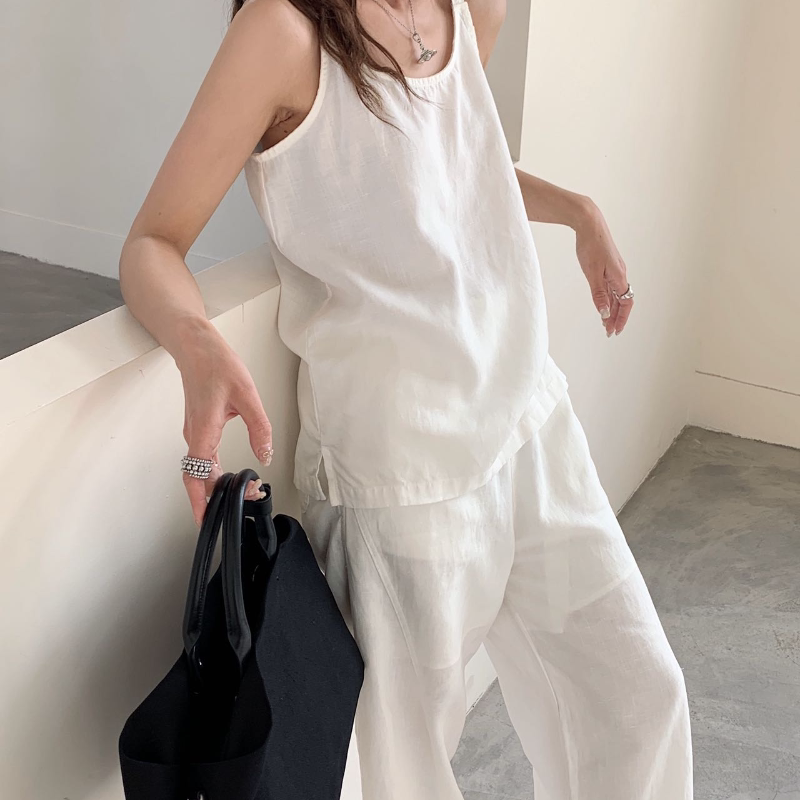 Youguo-[Melbourne Sunshine] New Summer Linen Style, Lazy, Comfortable and Versatile Tencel Linen Double-Shoulder Rope Vest