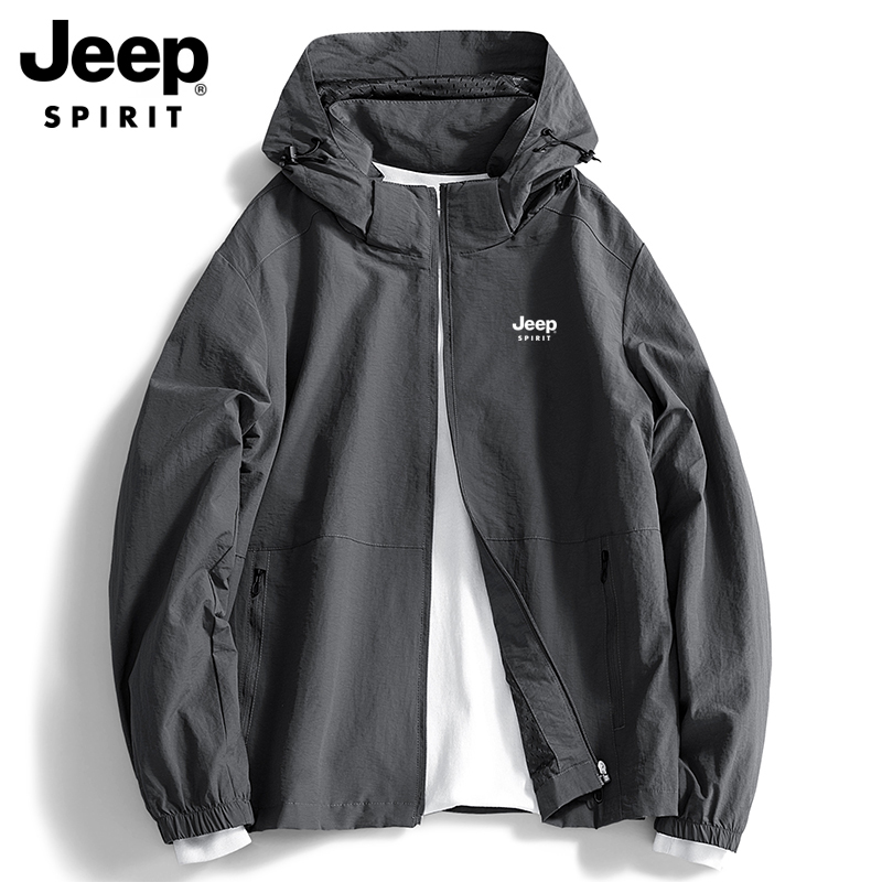 Jeep Men's Jacket Spring and Autumn Loose Trendy Hooded Outdoor Sports Large Size Windbreaker Mountaineering Jacket