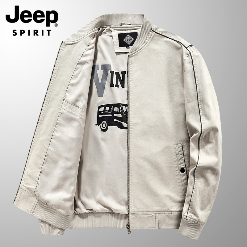 Бейсбольная форменная куртка JEEP Jeep, мужская весенне-осенняя куртка-бомбер из чистого хлопка, повседневная свободная универсальная куртка-бомбер для мужчин Изображение 1