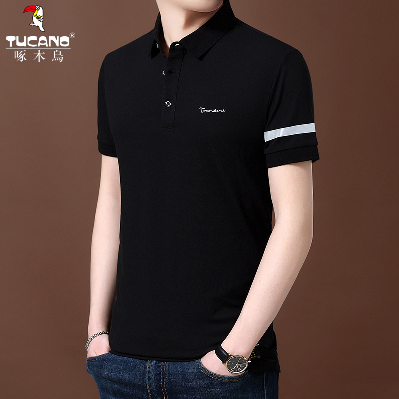 Woodpecker summer pure cotton T - shirt male loose leisure half - sleeve tops youth pure color rubbed POLO shirt