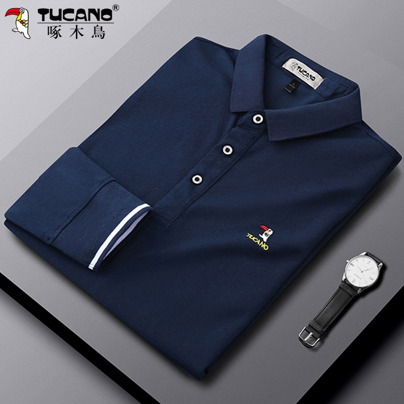 Woodpecker pure cotton long sleeve t - shirt men loose leisure tops in autumn young business overhead polo shirts