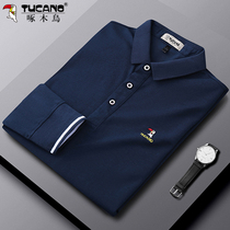 Woodpecker Cotton Long Sleeved T-shirt Mens Loose Casual T-shirt Top Autumn Mid-Year Business Lapel Polo Shirt