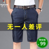 Woodpecker Summer Thin Denim Shorts Mens Loose Straight Stretch Trousers Breeches Capri pants Tide