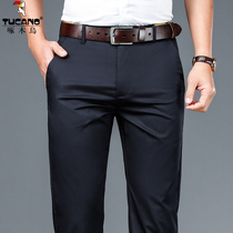 Woodpecker Mens casual pants Summer slim Middle-aged Elastic Loose Straight Cylinder Dad Pants Business 100 Lap Pants