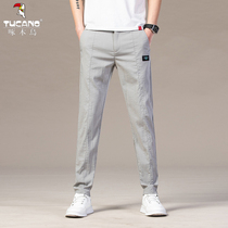 Woodpecker Casual Pants Men 2021 Summer slim fit Little footed sports pants Mens new loose Ice Silk 100 lap pants