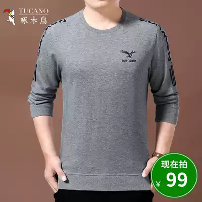 Woodpecker autumn round neck thick cotton T men's long sleeve T-shirt loose casual middle-aged dad business base shirt T-shirt