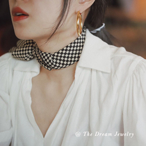 Inron Rose retro style Chessboard Lattice Silk Scarves with hair ropes Advanced sense Midsummer night Dream Harbour Wind