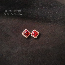 < One Grain Ruby > French style advanced sensational retro temperament refined rose gold S925 silver earbuds ring ear clip