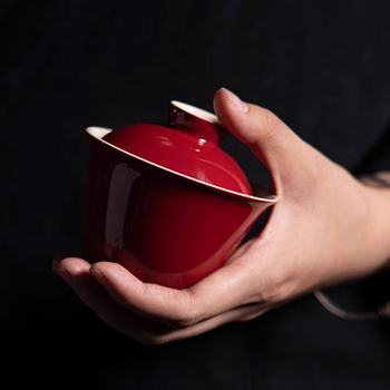 Red glaze tureen without support tureen kung fu tea set ceramic hand-grabbed bowl rock tea imitation iron household tea bowl red tea bowl