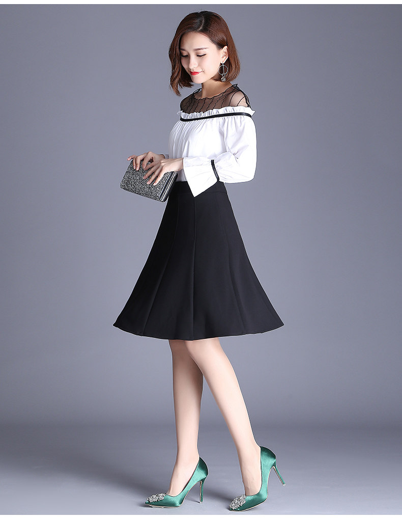 女装 上品フレアシルエット膝丈スカート