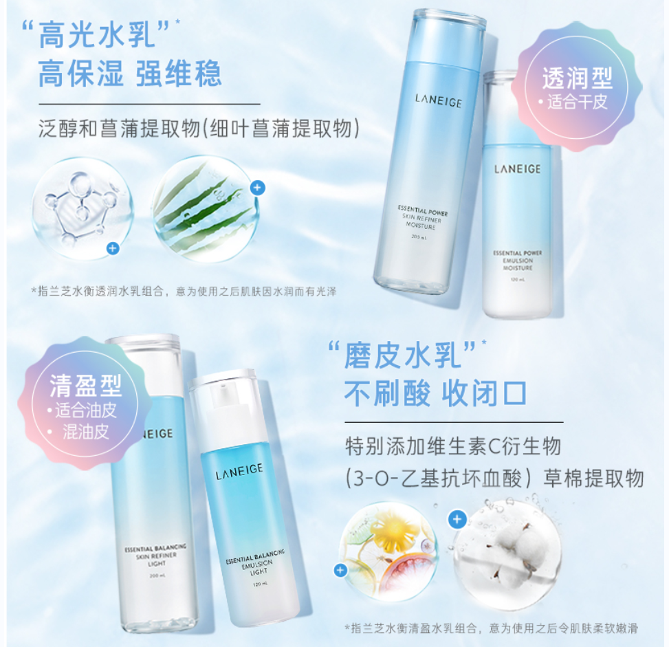 Lanchi Reservoir Condensed Muscle water milk Two sets of clear and moisturizing moisturizing moisturizing and refreshing skin lotion cover box