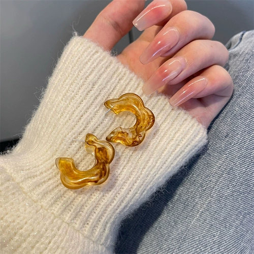 Янтарная серебряная игла, демисезонные серьги, серебро 925 пробы, в цветочек, популярно в интернете, простой и элегантный дизайн