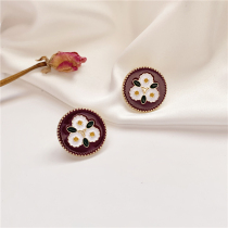 S925 Silver Needle Retro Baroque Advanced Minor Flower Enamel Earrings Korean Temperament Simple Earrings Female C753