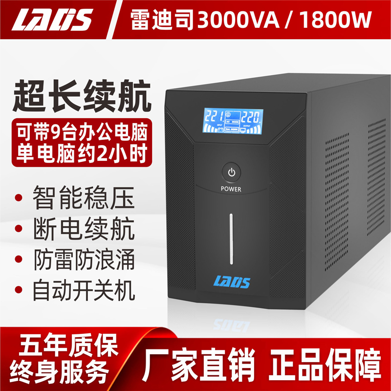 Radiss UPS Uninterruptible Power Supply 3KVA 1800W High Power Backup Power Supply Anti-Blackout D3000 Home Office Computer Room Server Voltage Regulator Single Computer Emergency 2 Hours