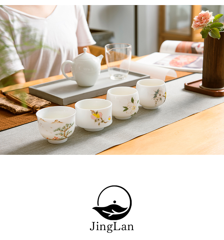 Sweet white porcelain of jingdezhen ceramics kung fu hand - made teacup thin body white porcelain master cup tea set single cup sample tea cup by hand