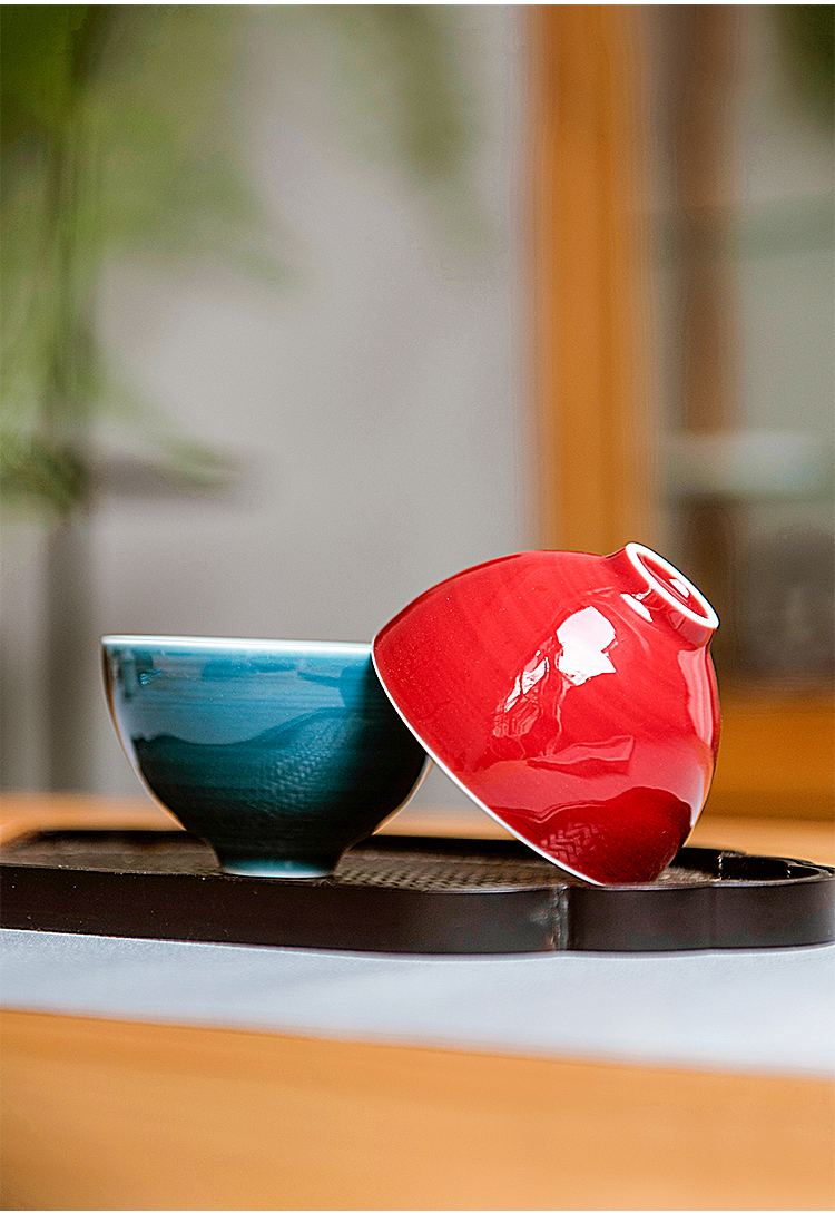 JingLan four color master cup of jingdezhen ceramic cups kung fu tea set sample tea cup high temperature ore color glaze single CPU