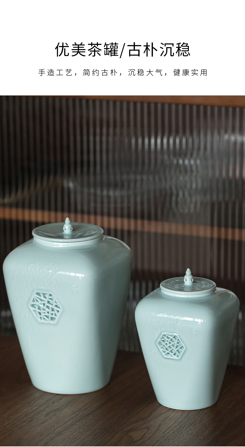 JingLan household seal tea caddy fixings celadon high - capacity storage tank moistureproof warehouse large puer tea POTS