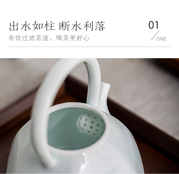 JingLan nearly hillshade green ceramic girder pot of tea tea set contracted household gift teapot kung fu tea