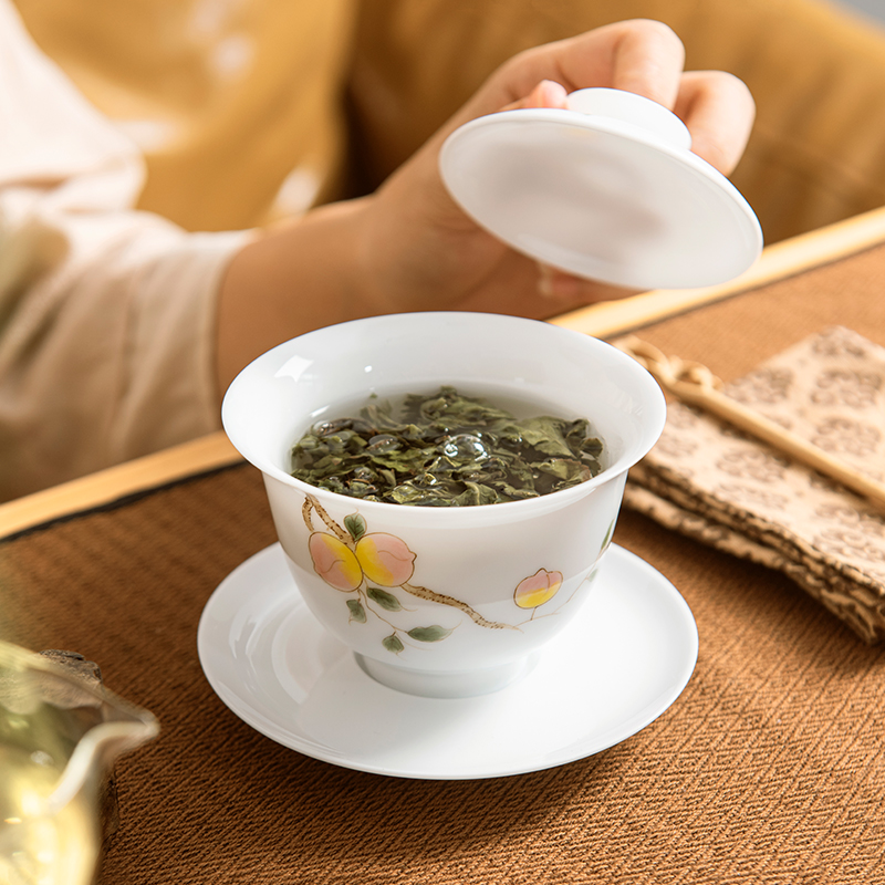 Jingdezhen ceramic kung fu tea set hand - made tureen thin foetus bowl sample tea cup sweet white porcelain tea bowl of tea by hand