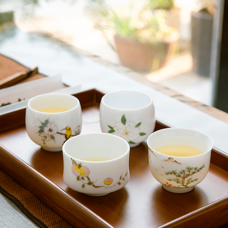 Sweet white porcelain of jingdezhen ceramics kung fu hand - made teacup thin body white porcelain master cup tea set single cup sample tea cup by hand