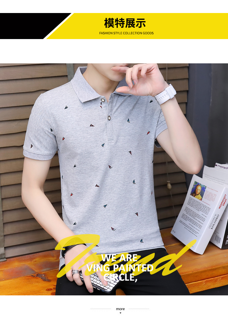 Áo thun nam tay ngắn Hàn Quốc áo thun xu hướng quần áo ve áo polo áo quần nam Tang Sen Ma Wei Lion cửa hàng chính thức áo polo ralph lauren