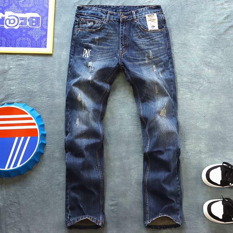 Autumn and Winter European and American Retro Trendy Brand Jeans for Young People, Simple Loose Straight-Leg Versatile Large-Size Denim Men's Long Pants