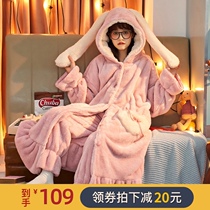 Pajamas women autumn and winter long spring autumn coral velvet plus velvet padded bathrobe flannel lovely home wear gown