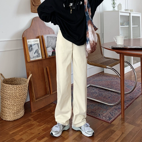 Весенние белые цветные абрикосовые штаны, коллекция 2021, свободный прямой крой